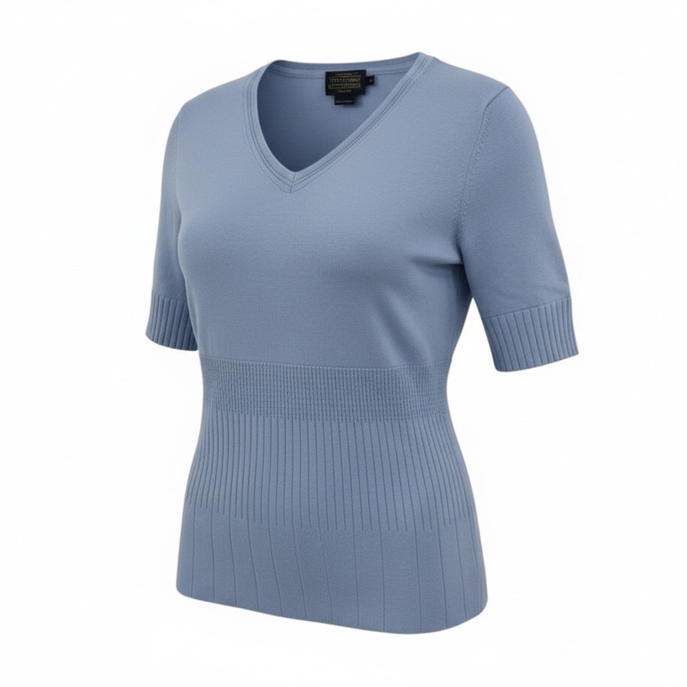 Pendleton V-Neck Short Sleeve Silk Blend Sweater in Periwinkle Blue Women’s SZ M